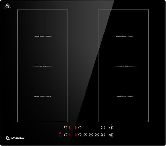 Detalle de AMZCHEF Induktionskochfeld 60 cm mit Zwei Flexzonen, 4 Zonen & Boost, Touch-Bedienung