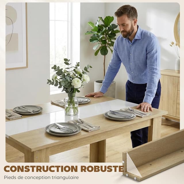 Detalle 2 de HOMCOM Table à manger rectangulaire 120 x 69 x 75 cm (chêne et blanc) pour 4 à 6 personnes