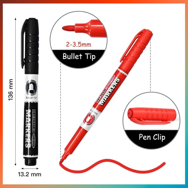 Detalle de SUQJOY Whiteboard Pens (Medium Fine Tip) – Low Odour Dry Wipe Markers, 12-pack, 4 colours