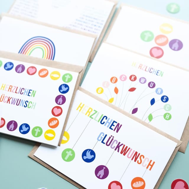 Thumbnail 4 de Papierdrachen Glückwunschkarten Set 2 DIN A6 Regenbogen