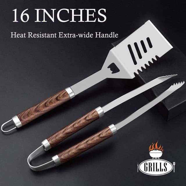 Detalle de ROMANTICIST 29pcs BBQ Grill Tool Set with Thermometer, Stainless Steel Utensils & Travel Case