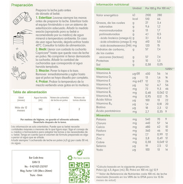 Thumbnail 1 de Capricare 3 Leche de Crecimiento 4x800 gr