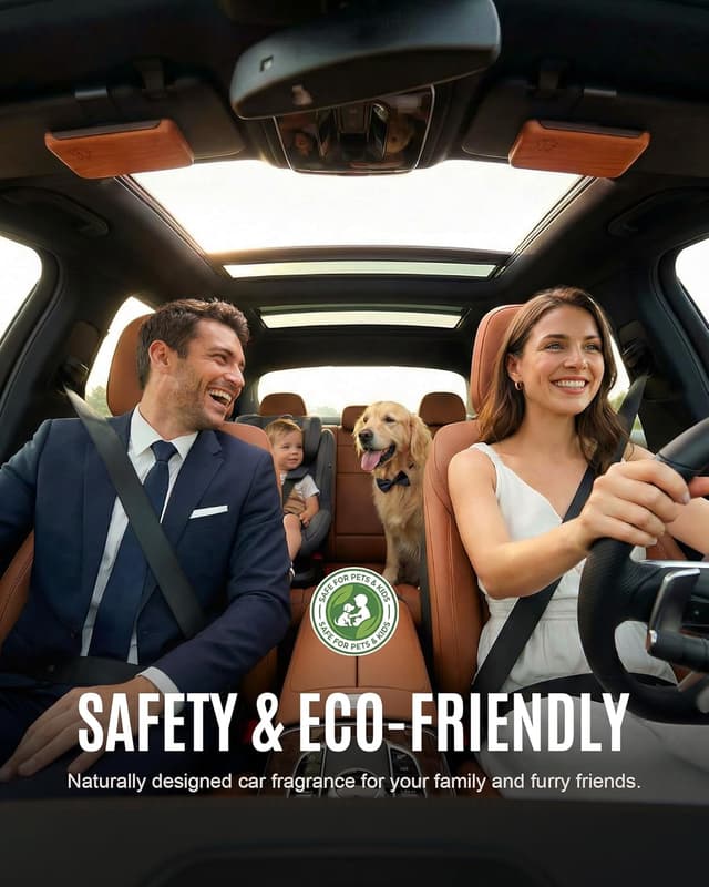 Detalle 2 de Natural Wooden Car Air Freshener Visor Clip (Teak/Coconut/Amber) with Refillable Wood Chips