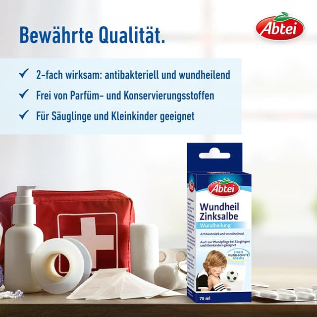 Detalle 2 de Abtei Wundheil Zinksalbe mit Zink zur Wundheilung, antibakteriell & entzündungshemmend – 75 ml
