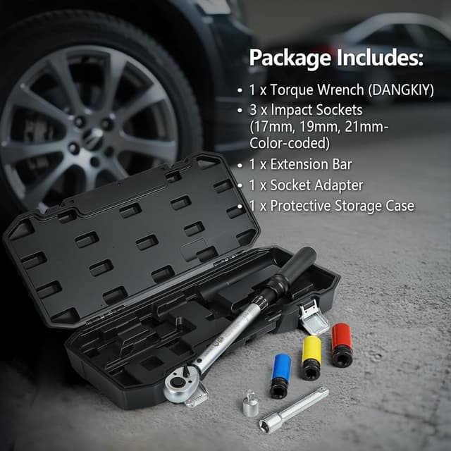 Thumbnail 6 de DANGKIY Drehmomentschlüssel Auto & Motorrad (1/2 Zoll, 40–210 Nm) inkl. 125-mm Verlängerung, 3 Stecknüssen