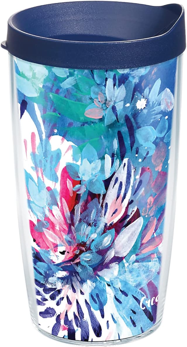Detalle de Tervis CreativeIngrid Floral Wave Double-Walled Insulated Tumbler Travel Cup, 16oz (Classic) — Made in USA