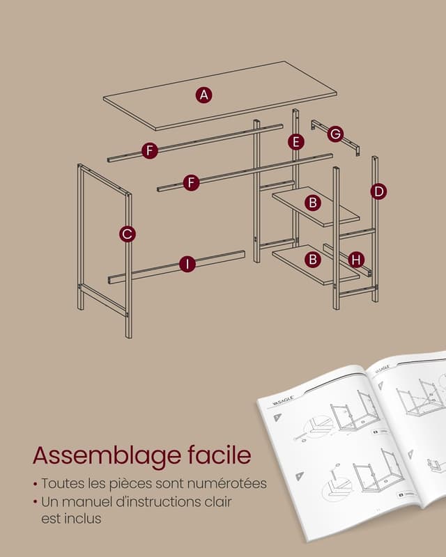 Thumbnail 6 de VASAGLE LWD046B04 Bureau 100 x 50 cm