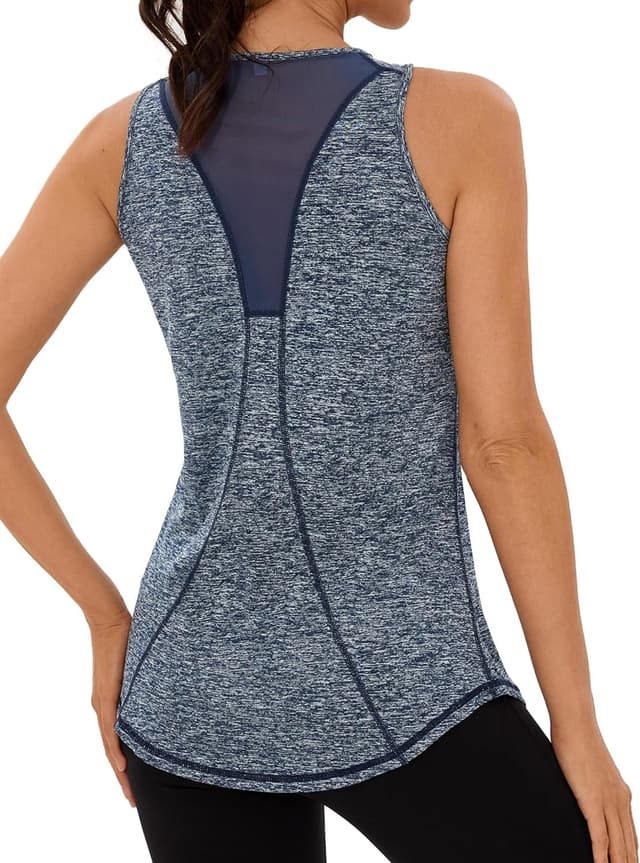 Thumbnail 6 de Women’s loose fit workout tank tops (racerback) with UPF50+ mesh backless design, S–3XL