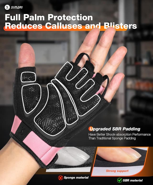 Detalle de SIMARI Breathable Workout Gloves for Men & Women (Full Palm Protection, Anti-Slip), Black/Pink