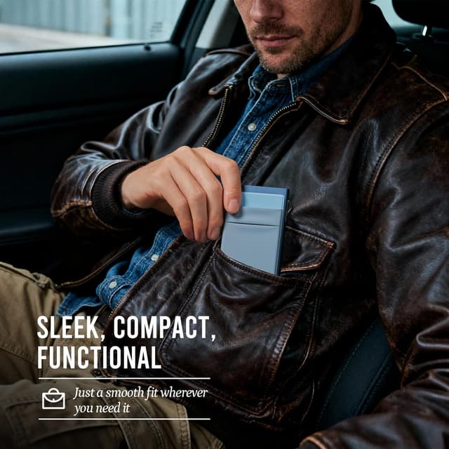 Thumbnail 6 de YESIIW Minimalistische RFID-Brieftasche mit Pop-up-Kartenhalter und Münzfach – schlankes Kartenetui für Herren (blau)