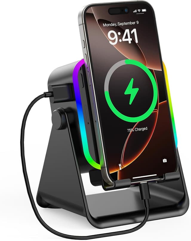 Detalle de Wireless Induction Audio Bluetooth Speaker (Square, Black) with RGB & Phone Stand