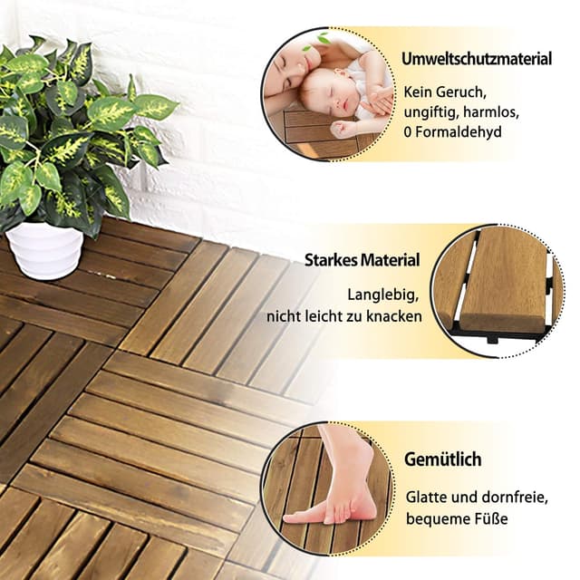 Detalle de Aufun Holzfliesen Terrassenfliesen aus Akazienholz mit Klicksystem, 30 x 30 cm (Modell A, 11 Stück) – ca. 1 m²