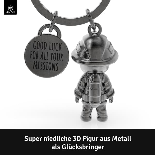 Detalle 2 de LANOLU Portachiavi pompiere in metallo con incisione su entrambi i lati