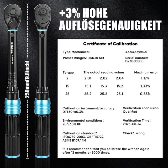 Detalle 2 de Set di chiavi dinamometriche Shall da 15 pezzi 1/4" (2–25 Nm), doppia direzione regolabile
