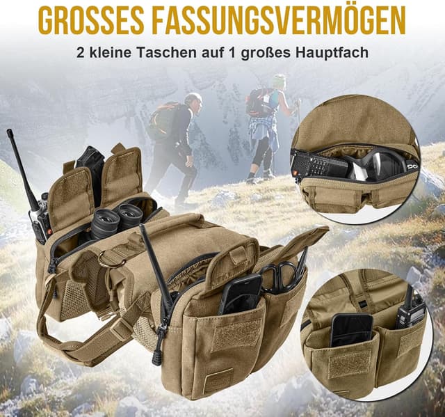 Detalle de OneTigris Hoppy Camper 3.0 Hundegeschirr mit Tasche für Camping & Wandern (Retro-Look, braun, L)