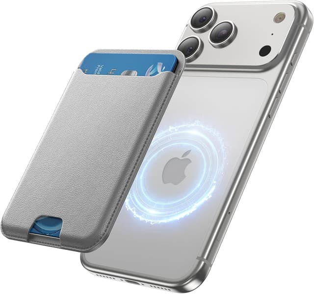 Detalle de TWZKG MagSafe Wallet (3 Card Holder) — magnetic phone wallet with RFID blocking vegan leather, Grey