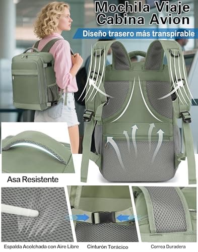 Detalle de KLOSTAIN Mochila de cabina para avión 40x20x25 (20L) con compartimento para portátil de 14”