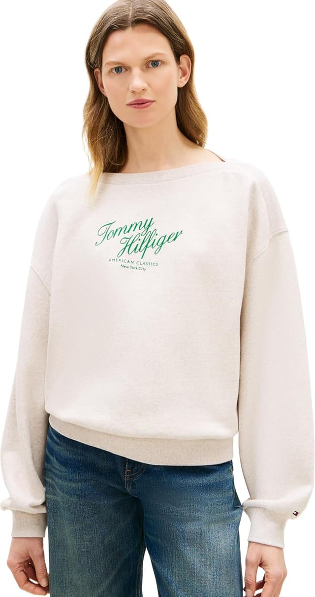 Detalle de Tommy Hilfiger Modern Script Terry Sweatshirt Ww0ww47846 felpa pullover da donna