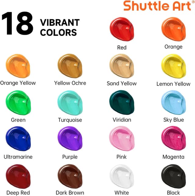 Detalle 2 de Shuttle Art Acrylic Paint Set – 18 rich-pigment acrylic bottles (240ml/8.12oz)