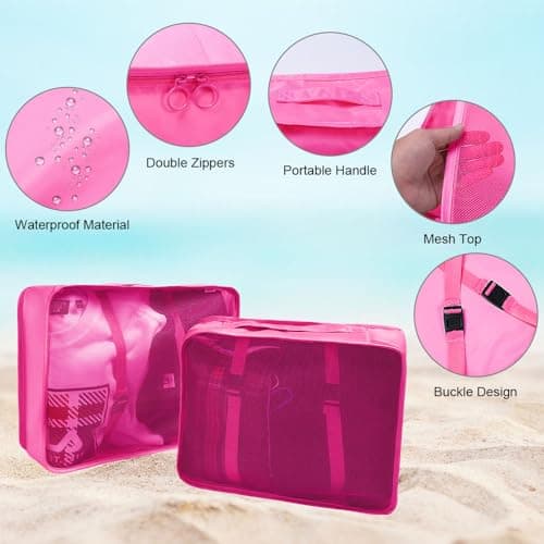 Detalle 2 de OSDUE organizadores para maletas 8 en 1 con hebilla y neceser impermeable (rosa roja)