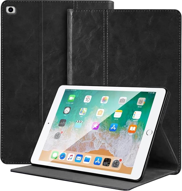 Detalle de NANRUIL Hülle für iPad Air 1./2. Gen & iPad 5./6. Gen (9,7 Zoll) echtes Leder – Schwarz