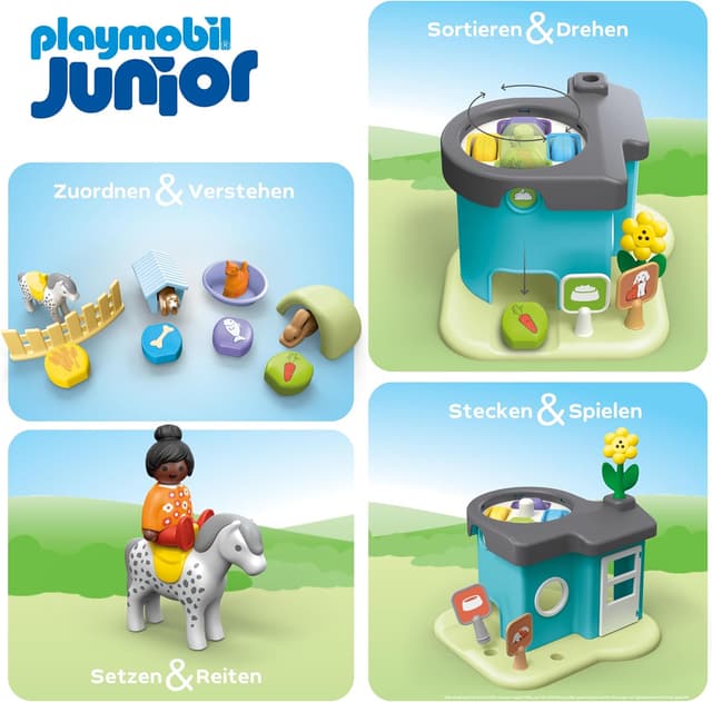 Detalle de PLAYMOBIL JUNIOR Tierpension mit Futterspender 71690 – Tierpflege zum Spielen ab 1 Jahr