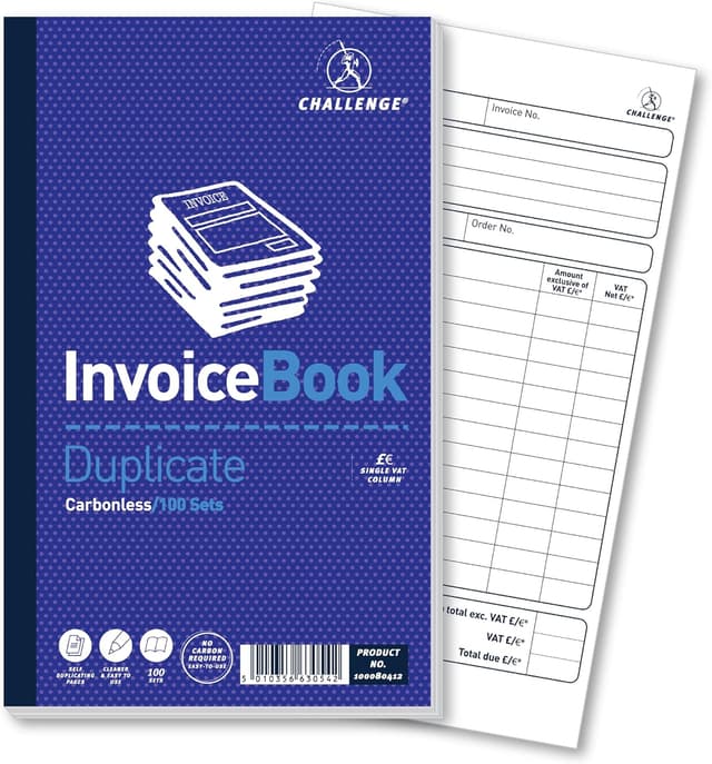 Detalle 2 de Duplicate Invoice Book with VAT (Carbonless) by Challenge – 100 Pages, Set of 5, 210 x 130 mm