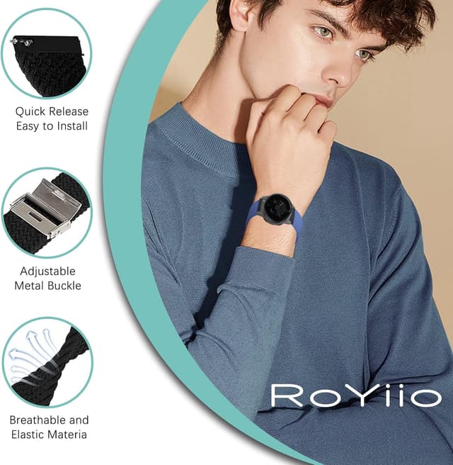Detalle 2 de RoYiio Gewebtes Nylon-Armband mit Schnellverschluss (Anstoßbreite 20 mm) – kaloes Blau