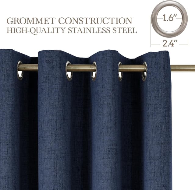Detalle 2 de CUCRAF 100% Blackout Curtains Blue (108 Inch Drop) – 2 Panel Thermal Eyelet Soft Texture