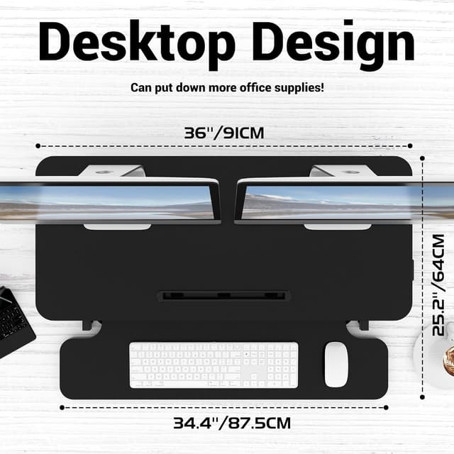 Detalle de ERGOMAKER Standing Desk Converter (36"/91cm wide) sit-stand desk riser for dual monitors