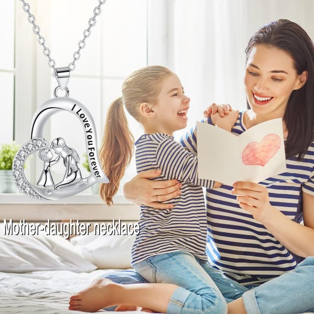 Detalle de Yinsen Mutter und Tochter Halskette aus 925 Sterling Silber – Herzmotiv mit Schutz-Detail, inkl. Geschenkbox
