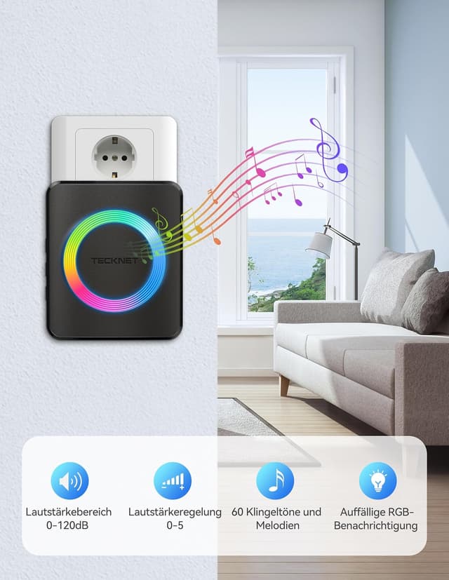 Detalle 2 de TECKNET Funkklingel 400 m Reichweite Set