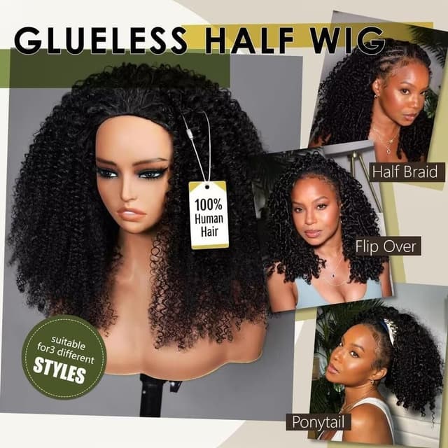 Detalle 2 de XNAIRA 3-in-1 Seamless Half Wig, Kinky Curly 18"