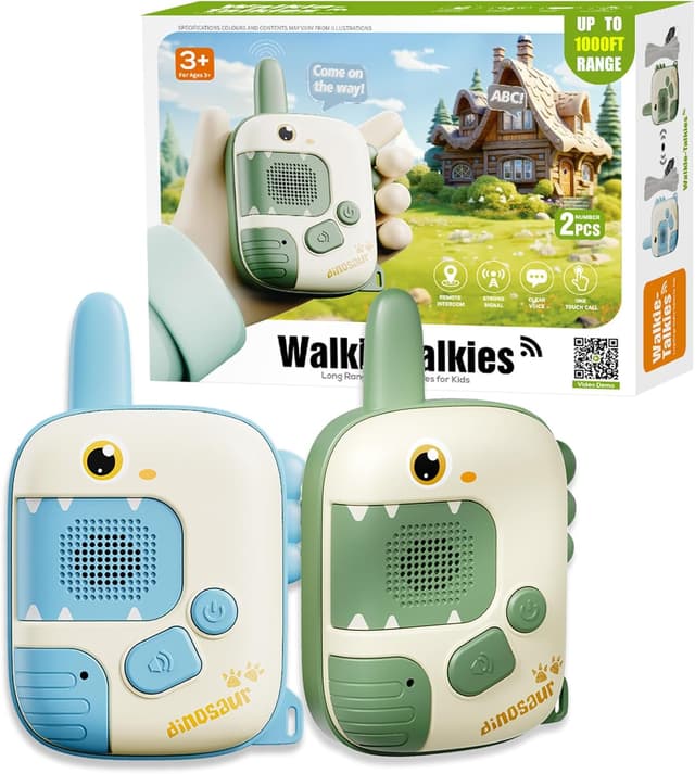 Detalle de DQMOON Dino Walkie-Talkies für Kinder (ab 3 Jahren), 2er-Set – Outdoor-Spiele mit Funk