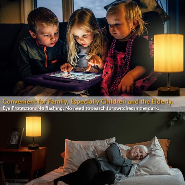 Detalle de HSLighting bedside lamp with touch control, 3-way dimmable LED bulb (E14) and metal base, black