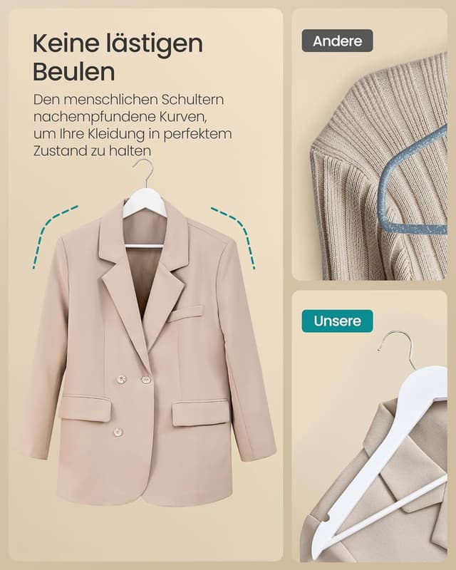 Detalle de SONGMICS Kleiderbügel aus Birkenholz (CRW040W01), 20er Set mit 360° drehbarem Haken