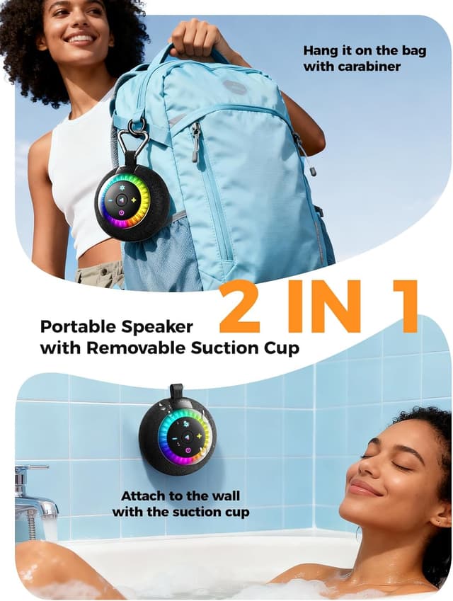Thumbnail 6 de dbsono Shower Speaker Bluetooth Waterproof, 360° Surround Sound (IPX7) with Suction Cup, RGB Lights, BT 5.4, TWS