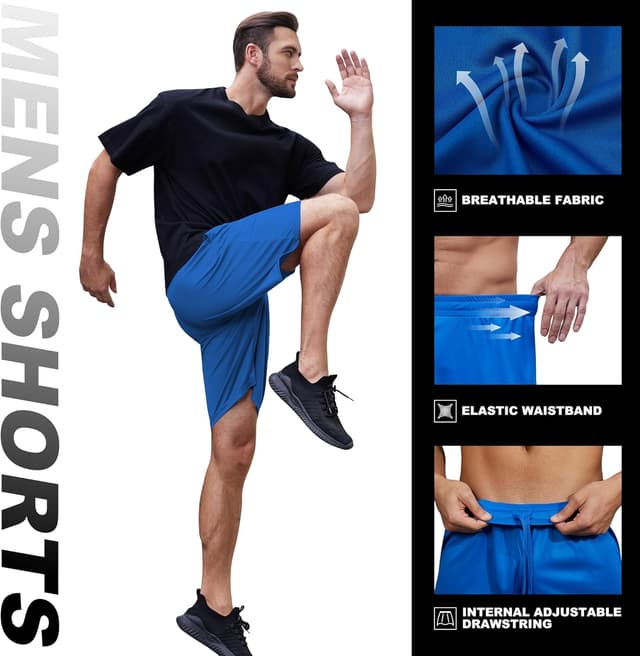 Detalle 2 de miijoory 3/5 Pack Gym Shorts for Men with Pockets – Quick Dry, Breathable Activewear