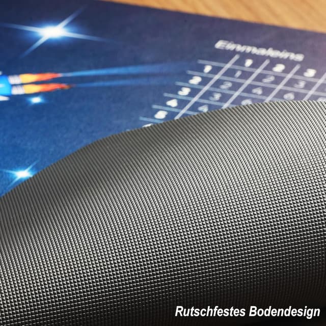 Detalle de FONCOOD Schreibtischunterlage Kinder 60x40 cm Weltraum – abwischbare Lernunterlage mit Alphabet & Einmaleins