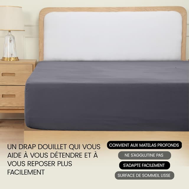 Detalle de Utopia Bedding Drap-housse gris 180 x 200 cm – Oeko-Tex, bonnets 35 cm, microfibre brossée