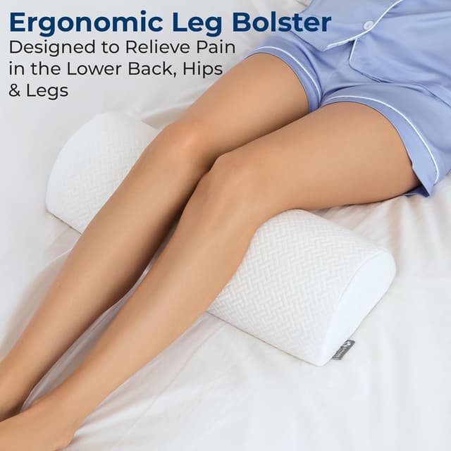 Detalle de 5 Stars United Knee Pillow for Back Sleeping with Memory Foam Leg Support (Half-Moon Bolster) – White