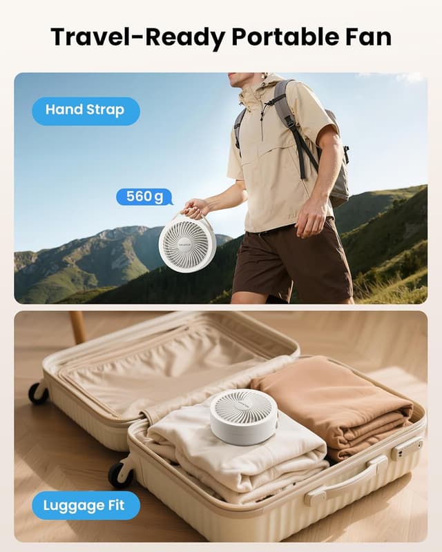 Detalle de Gaiatop Foldable Small Desk Fan (6000mAh) with LED Night Light – portable desktop fan for bedroom, office and travel