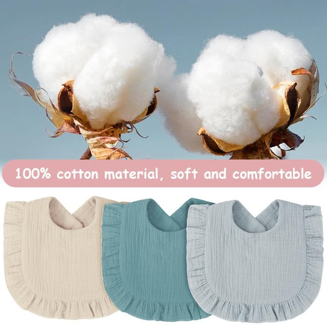 Detalle 2 de Vicloon Baby Lätzchen (3er-Set) – weiche Musselin-Halstücher mit Druckknopf für 0–36 Monate