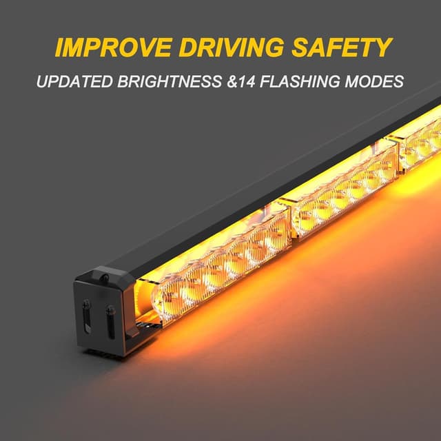 Detalle 2 de KAMOPA Barre d’avertissement LED clignotante 96 cm (36 LED ambre) avec aimant pour camions et véhicules de chantier