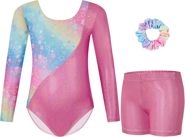 Thumbnail 4 de Gogokids Girls Three-Piece Gymnastics Leotards, Long Sleeve Gymnastics Set with Shorts and Hairband, Sparkling Ballet Dancing Unitards - Gymnastics Outfit with Gradient Color Design for 3-12 Years
Gogokids Girls Three-Piece Gymnastics Leotards, Lon…