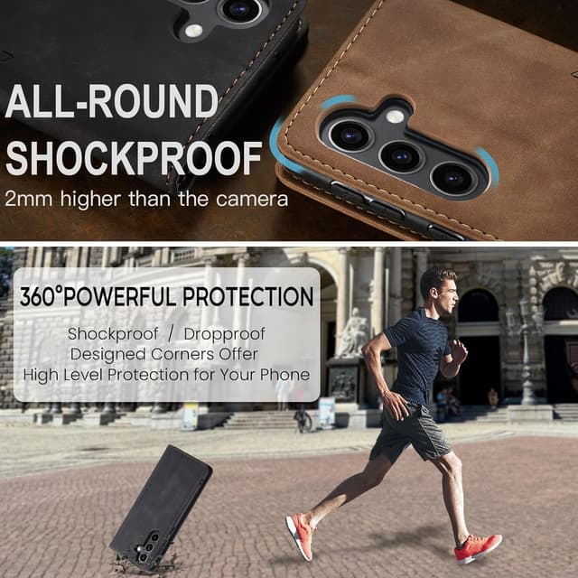 Thumbnail 6 de Cracedily Handyhülle für Samsung Galaxy S24 FE 5G – Klapp-Flip-Case mit Kartenfach, Magnet und Standfunktion, Schwarz