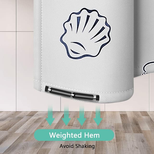 Detalle de GERUIKE Extra Wide Weighted Shower Curtain 240 x 200 cm in White Ocean World pattern