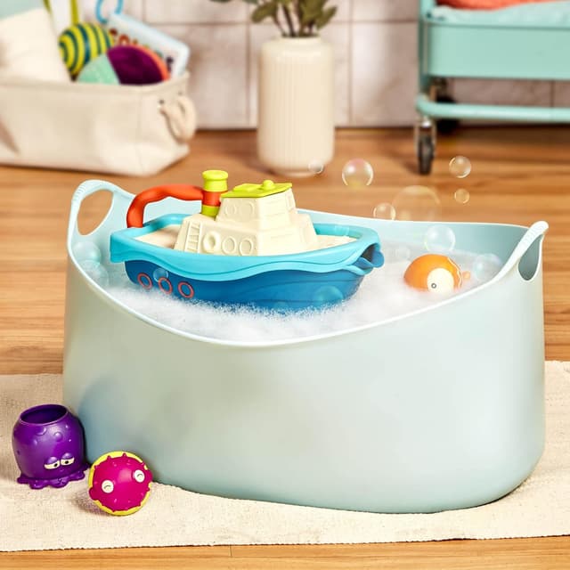 Detalle de B. toys Fuori dal gancio – Playset bagno e spiaggia con barca giocattolo, tazza polpo e spruzzi di pesci (6 mesi+)