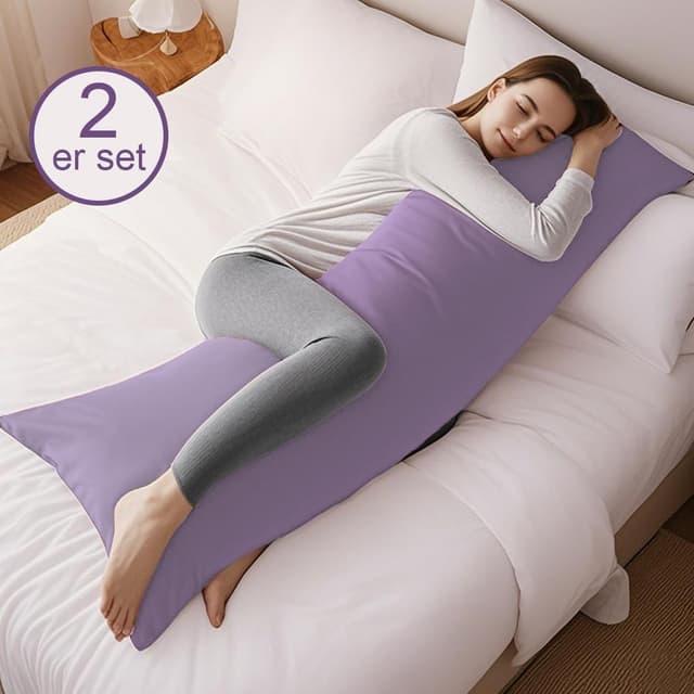 Detalle de Beqnat Seitenschläferkissen-Bezug im 2er-Set 40x145 cm (Lavendel) mit Reißverschluss