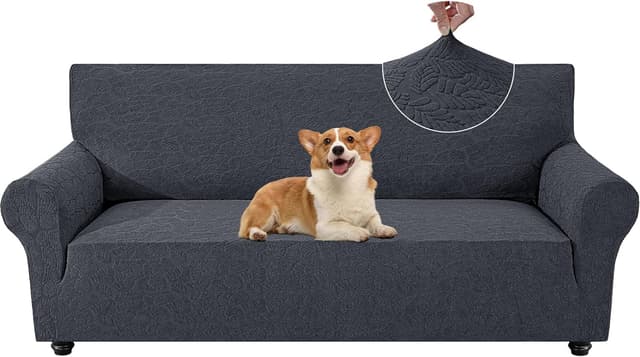 Detalle de YSTELLAA Copridivano 3 posti con braccioli elasticizzato lavabile antiscivolo antimacchia, grigio scuro